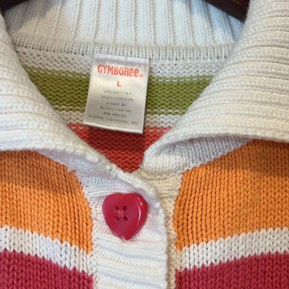 Colorful Striped Girl’s Collared Cardigan with Heart Buttons - Picture 3 of 5